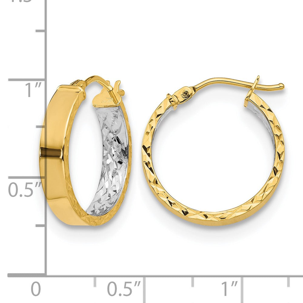 14K with White Rhodium Polished and D/C Hoop Earrings
