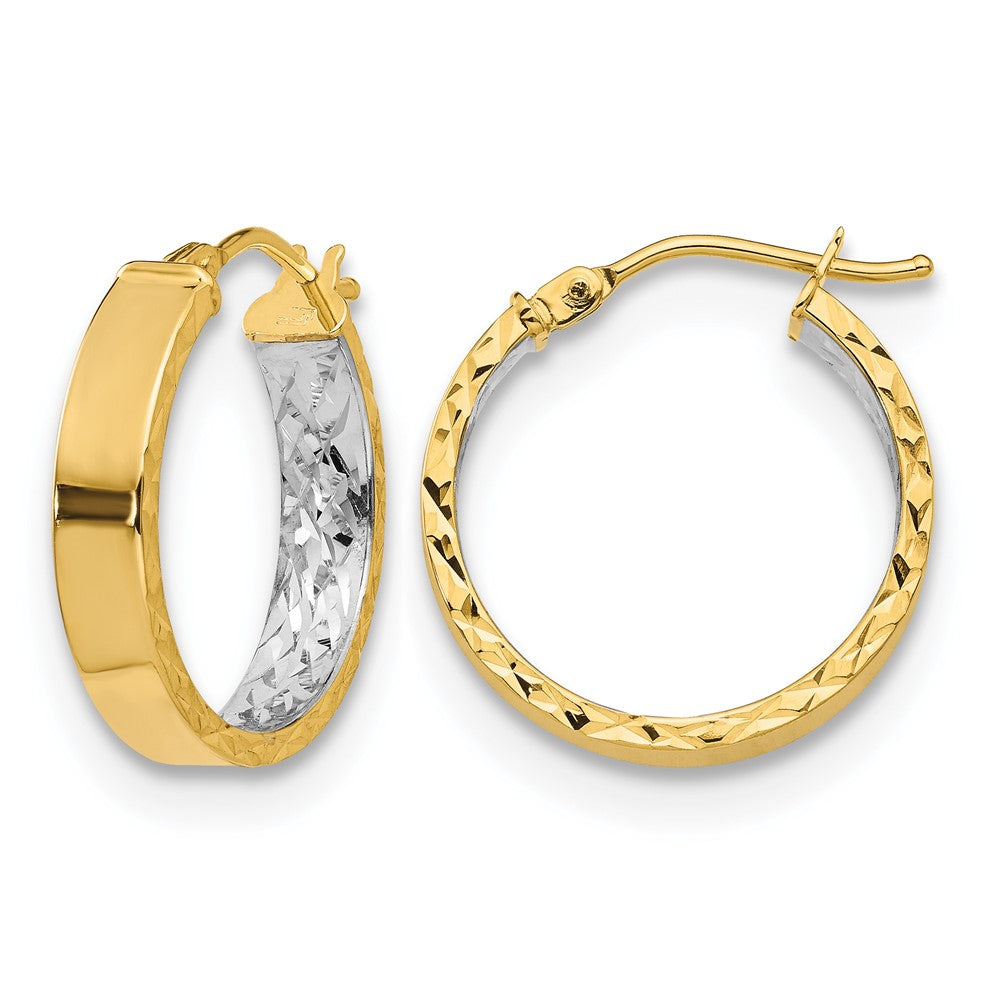 14K with White Rhodium Polished and D/C Hoop Earrings