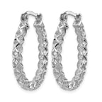 14K White Gold Polished D/C Hollow Hoop Earrings