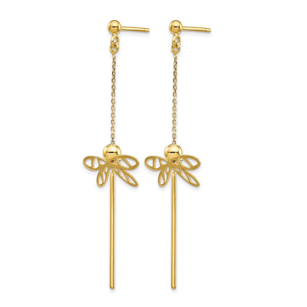 14K Polished Dragonfly Post Dangle Earrings