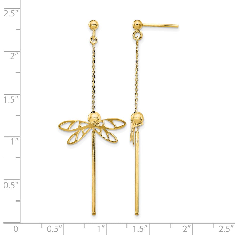 14K Polished Dragonfly Post Dangle Earrings