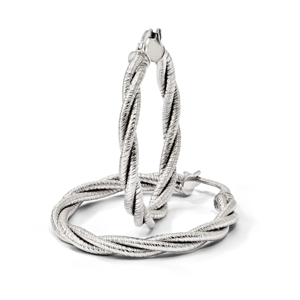 14K w/White Rhodium Polished Twisted Hoop Earrings