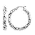 14K w/White Rhodium Polished Twisted Hoop Earrings