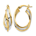14K with Rhodium Polished Oval Hoop Earrings