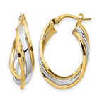 14K with Rhodium Polished Oval Hoop Earrings