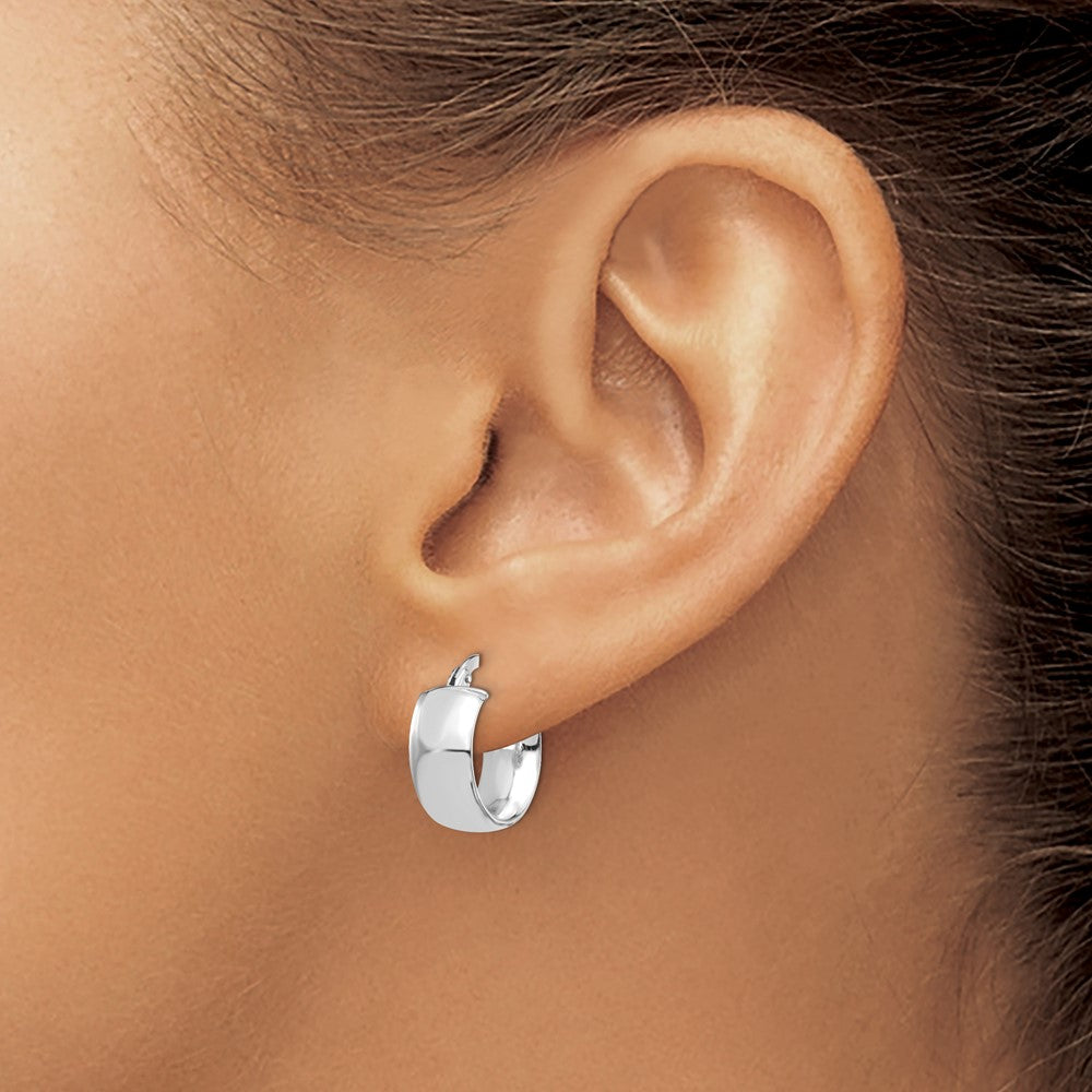 14K w/ White Rhodium Plating 6mm High Polished Huggie Earrings