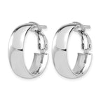 14K with White Rhodium Plating High Polished 6mm Omega Back Hoop Earrings