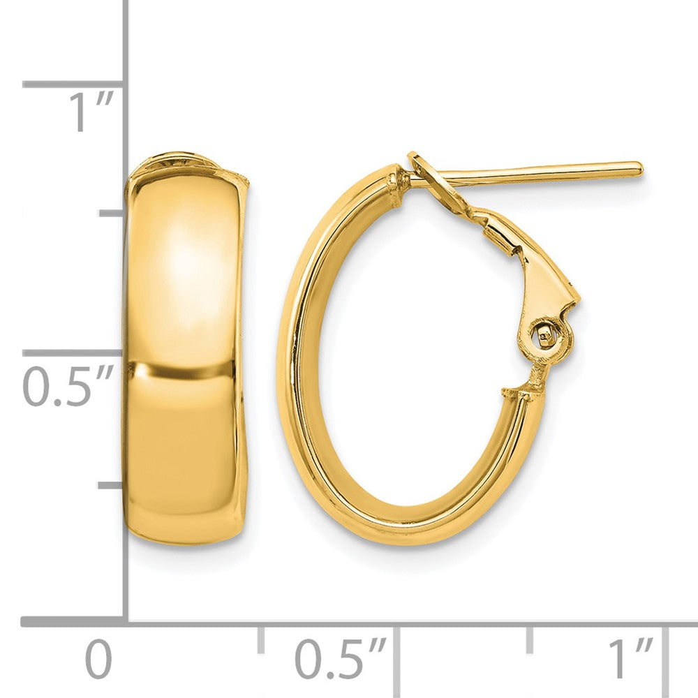 14K 6mm High Polished Oval Omega Hoop Earrings