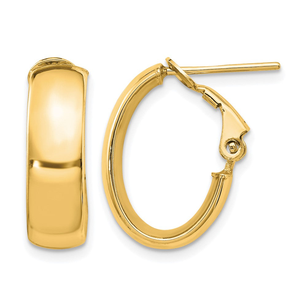 14K 6mm High Polished Oval Omega Hoop Earrings