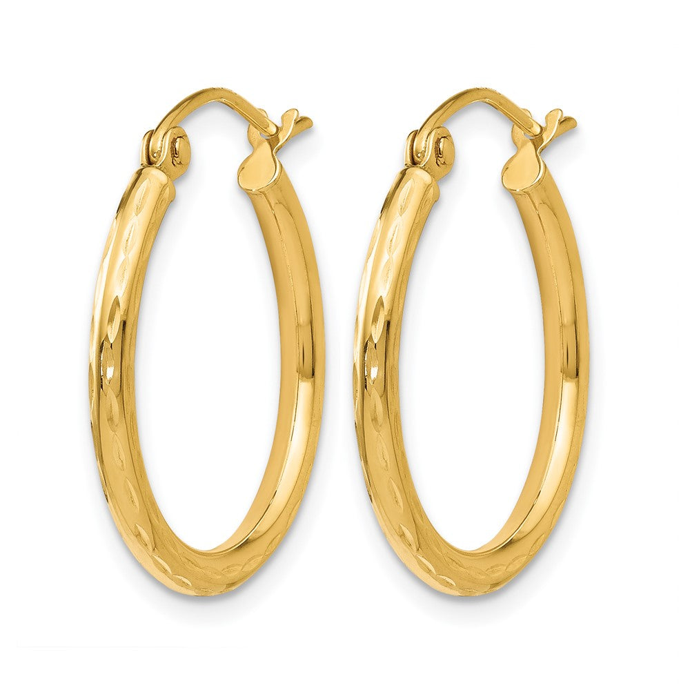 14K Polished and Diamond-cut Round Hoop Earrings
