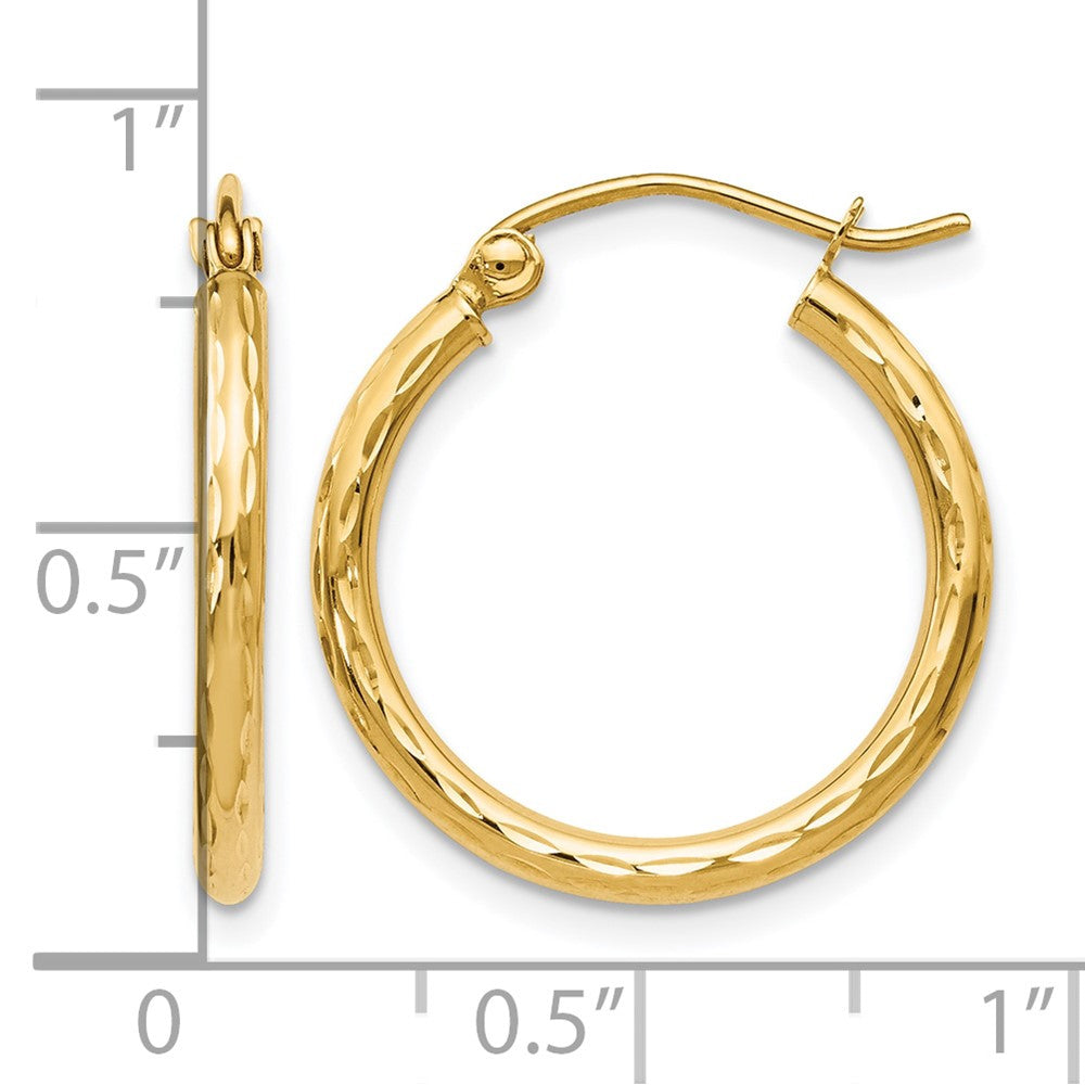 14K Polished and Diamond-cut Round Hoop Earrings