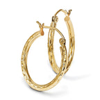 14K Polished and Diamond-cut Round Hoop Earrings