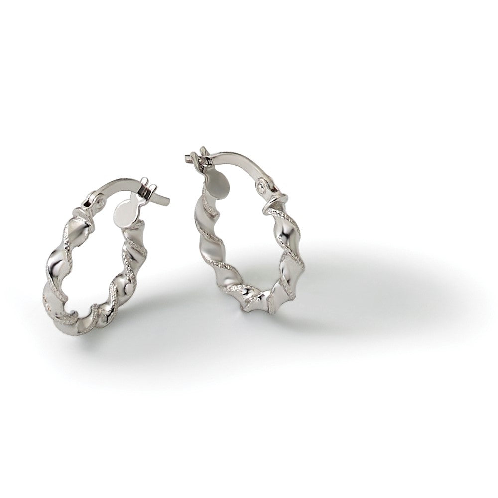 14K White Gold Twisted Hoop Earrings
