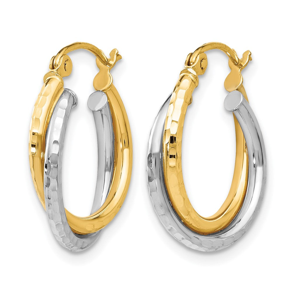 14K Two-tone D/C Bypass Hoop Earrings