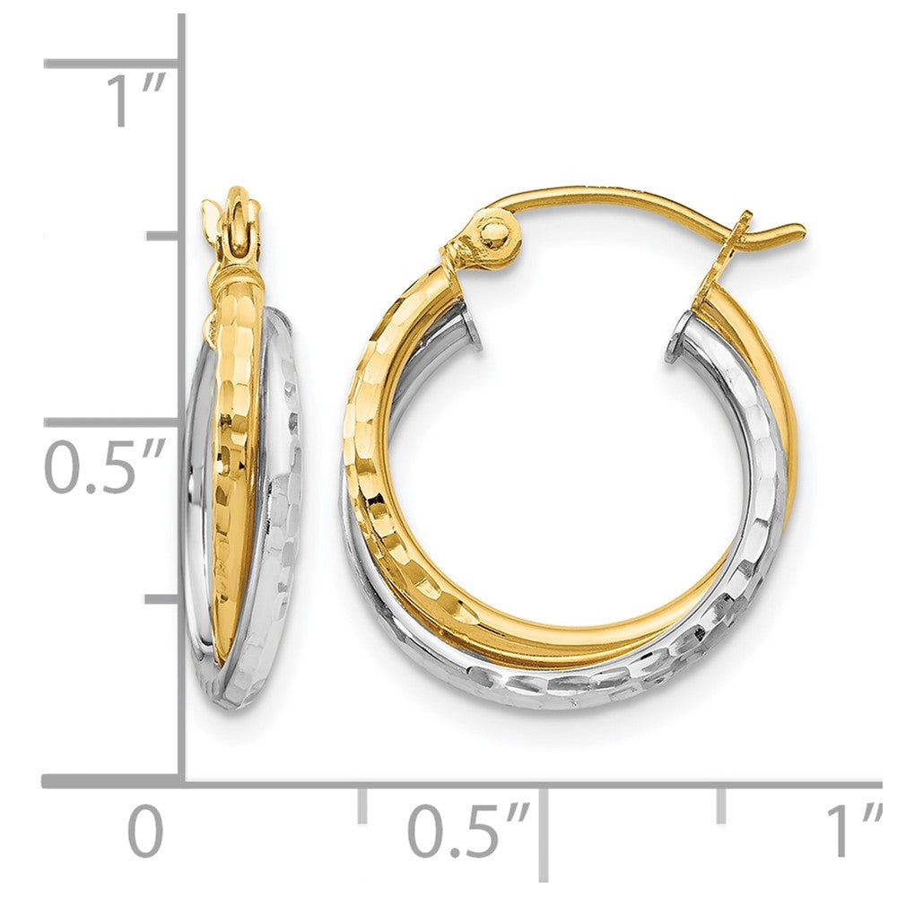 14K Two-tone D/C Bypass Hoop Earrings