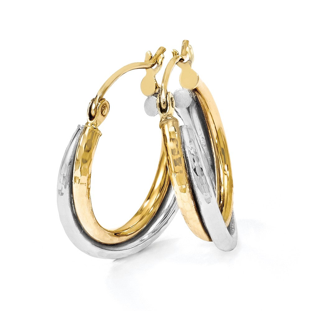 14K Two-tone D/C Bypass Hoop Earrings