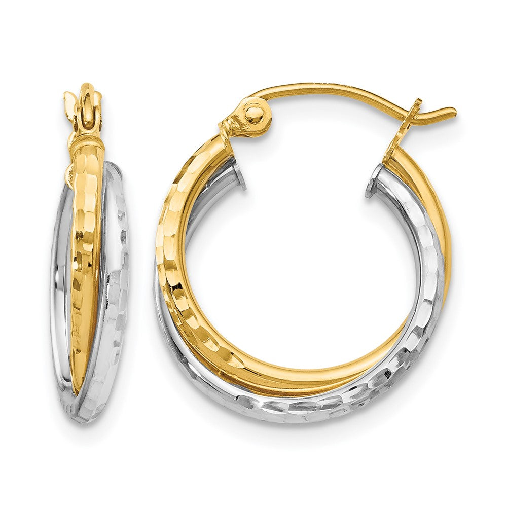 14K Two-tone D/C Bypass Hoop Earrings