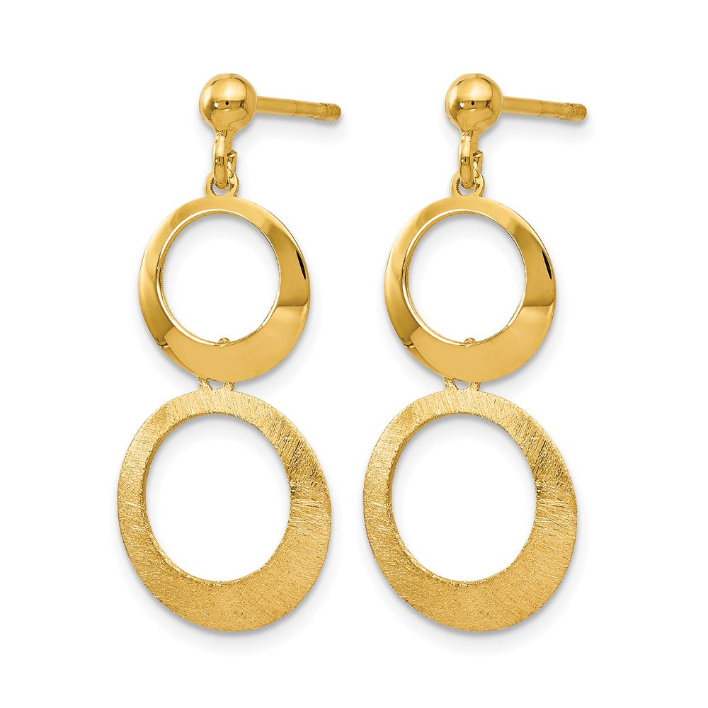 14K Polished and Scratch Finish Circle Post Dangle Earrings