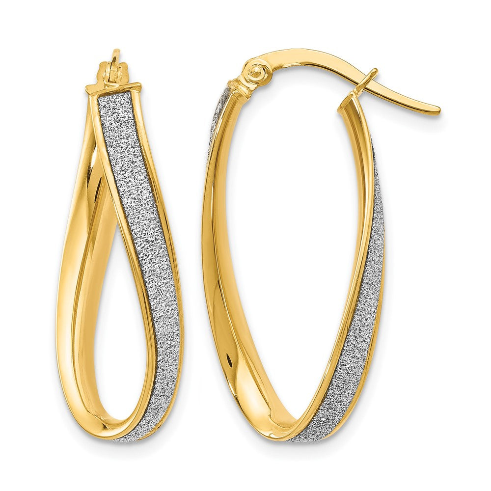 14K Polished Glimmer Infused Oval Twist Hoop Earrings