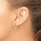 14K White Gold Polished Glimmer Infused Hoop Earrings