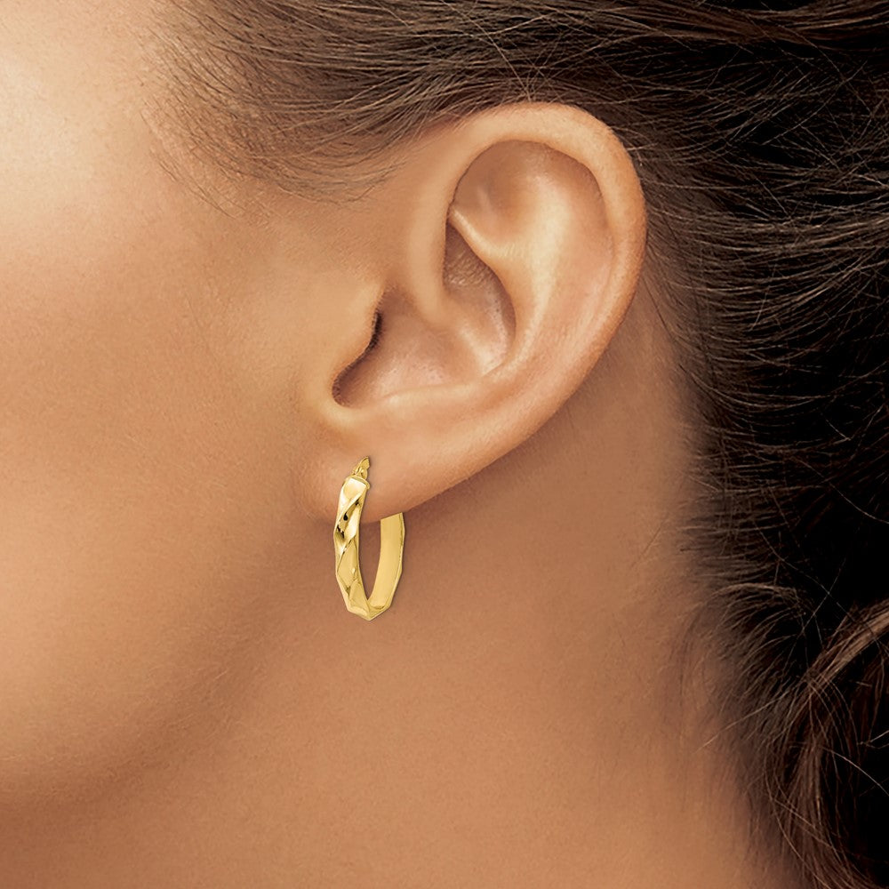 14K Polished and Twisted Oval Hoop Earrings