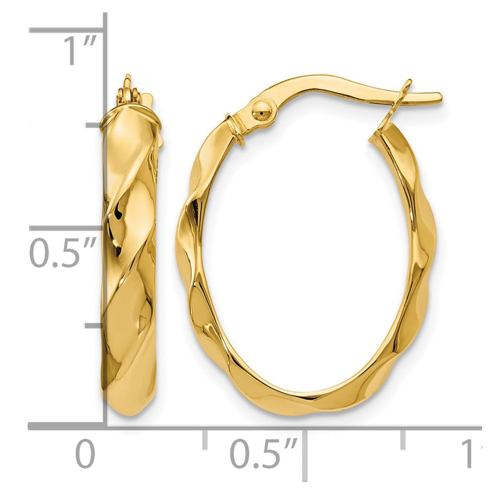 14K Polished and Twisted Oval Hoop Earrings