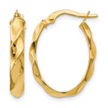 14K Polished and Twisted Oval Hoop Earrings