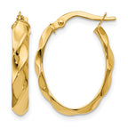 14K Polished and Twisted Oval Hoop Earrings