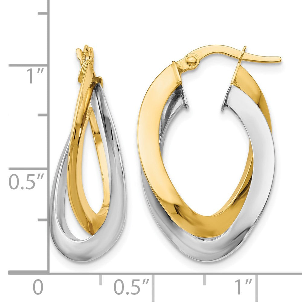 14K Two-tone Polished Twisted Double Hoop Earrings