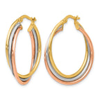 14K Tri-color Polished Twisted Hoop Earrings