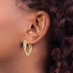 14K Two-tone Polished and Textured Twisted Hoop Earrings