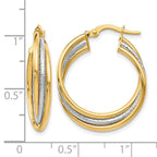 14K Two-tone Polished and Textured Twisted Hoop Earrings