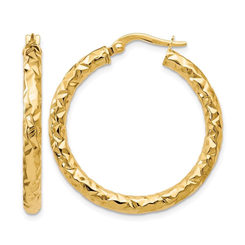 14K ForeverLite Polished and Textured Hoop Earrings