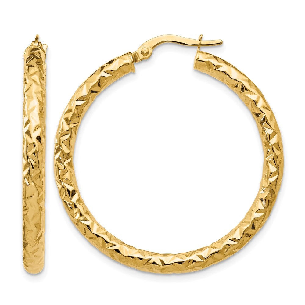 14K ForeverLite Polished and Textured Hoop Earrings