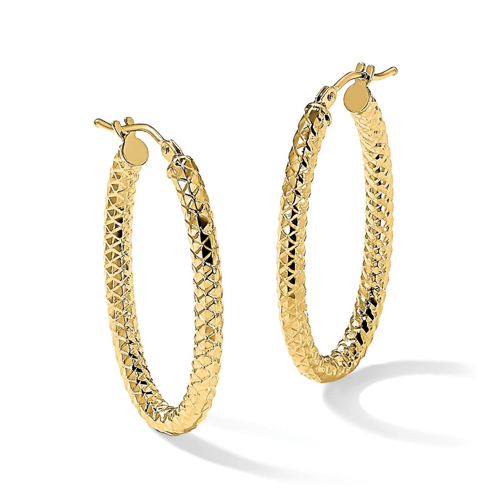 14K ForeverLite Polished and Textured Oval Hoop Earrings