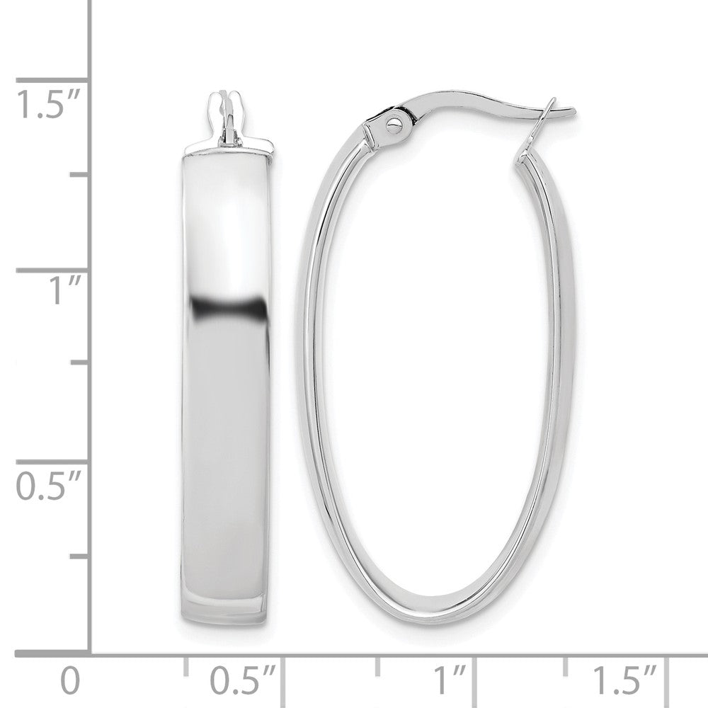 14K with White Rhodium Plating Polished Oval Hoop Earrings