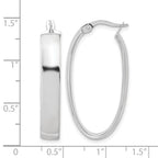 14K with White Rhodium Plating Polished Oval Hoop Earrings