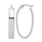 14K with White Rhodium Plating Polished Oval Hoop Earrings