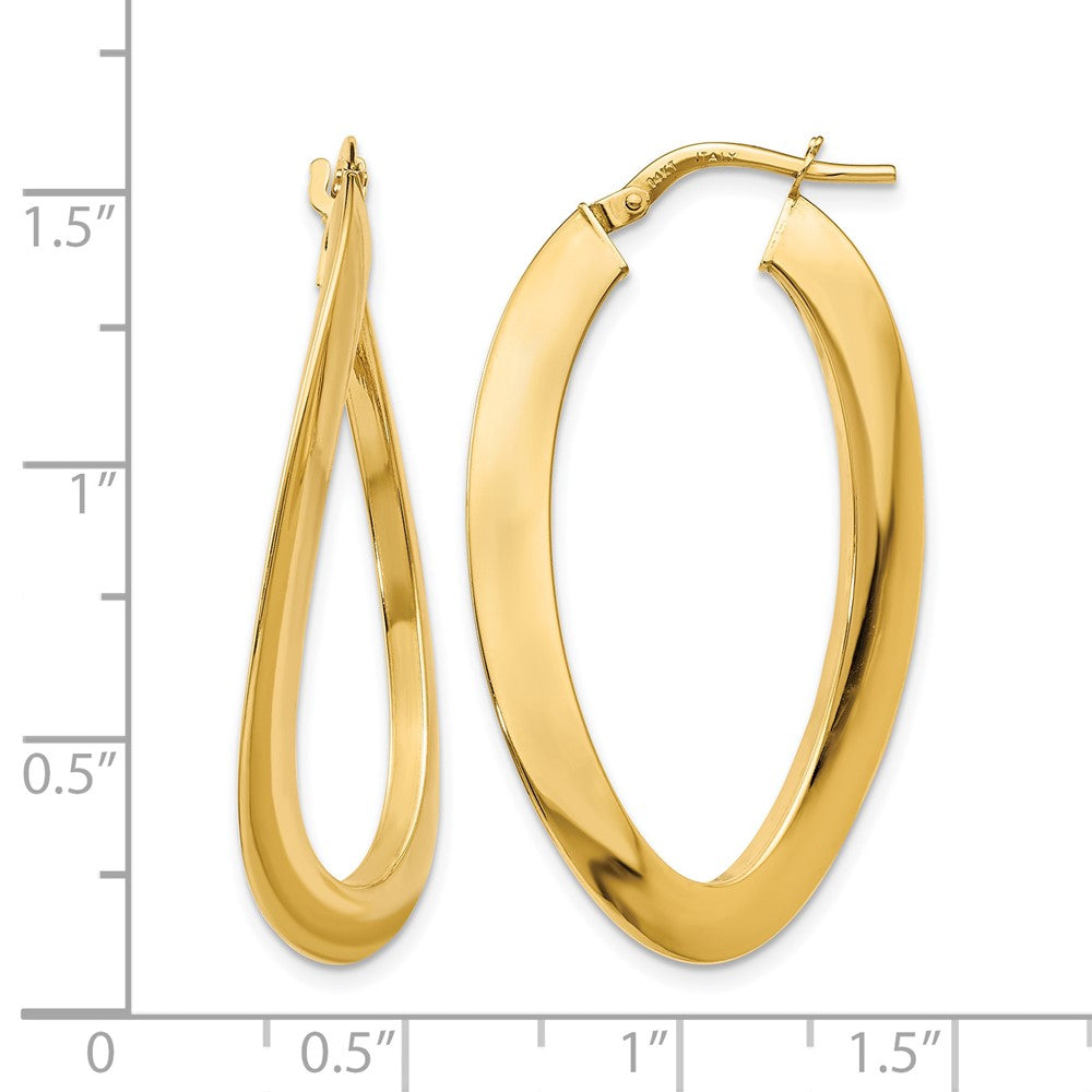 14K Polished Twisted Oval Hoop Earrings