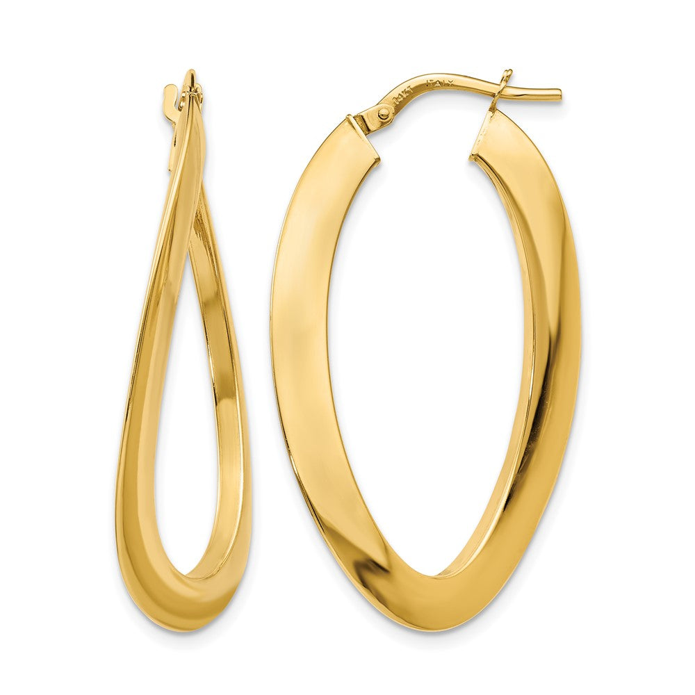 14K Polished Twisted Oval Hoop Earrings