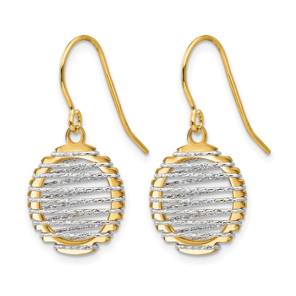 14K Two-tone Wire Wrapped Dangle Shepherd Hook Earrings