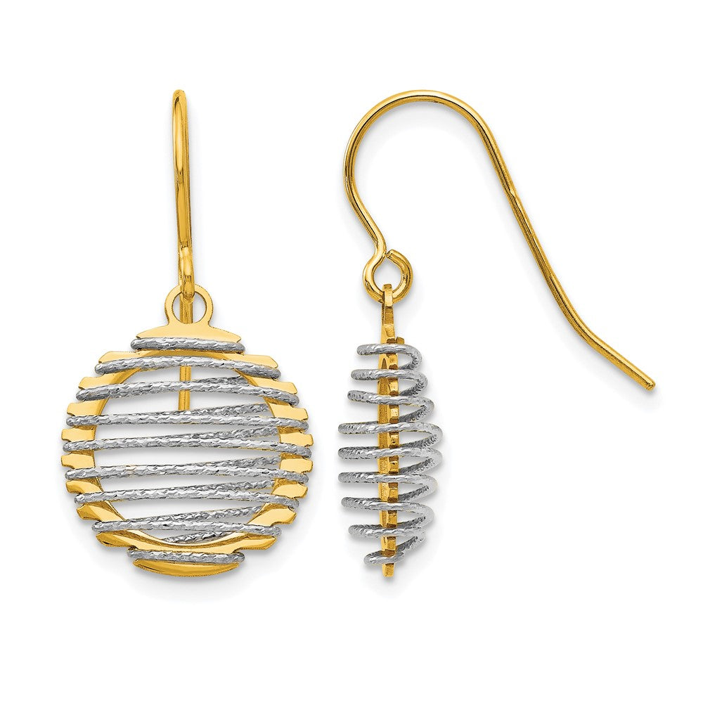 14K Two-tone Wire Wrapped Dangle Shepherd Hook Earrings