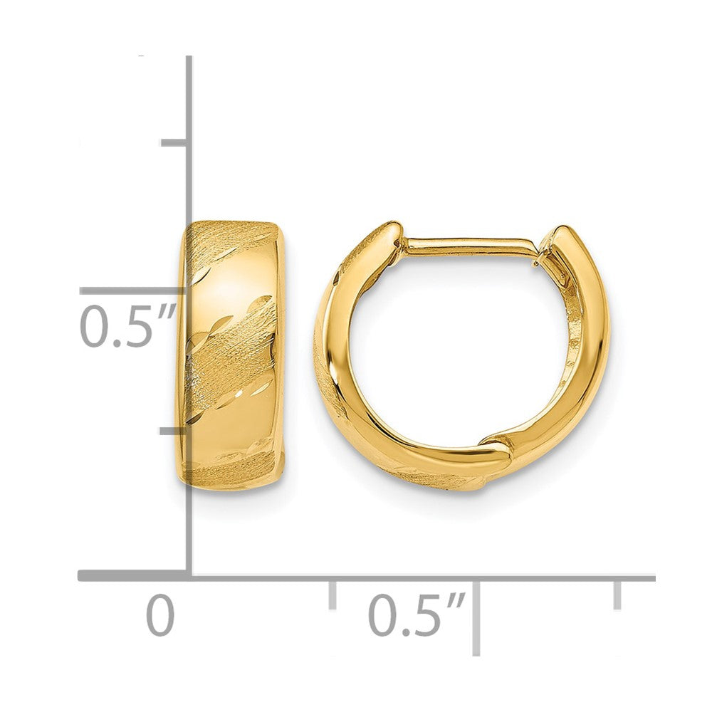 14K Polished and Satin Hinged Hoop Earrings