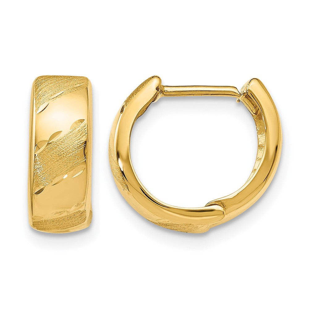 14K Polished and Satin Hinged Hoop Earrings