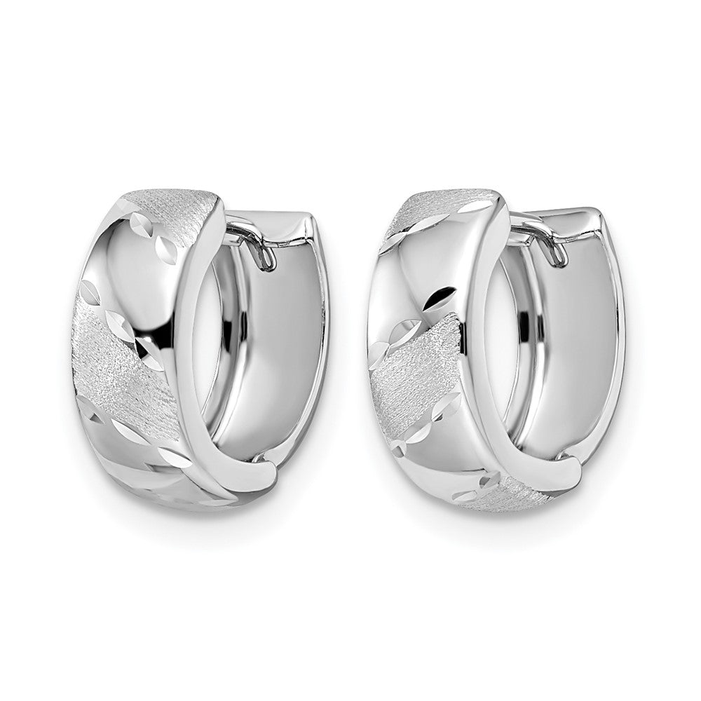 14K White Gold Polished and Satin Hinged Hoop Earrings