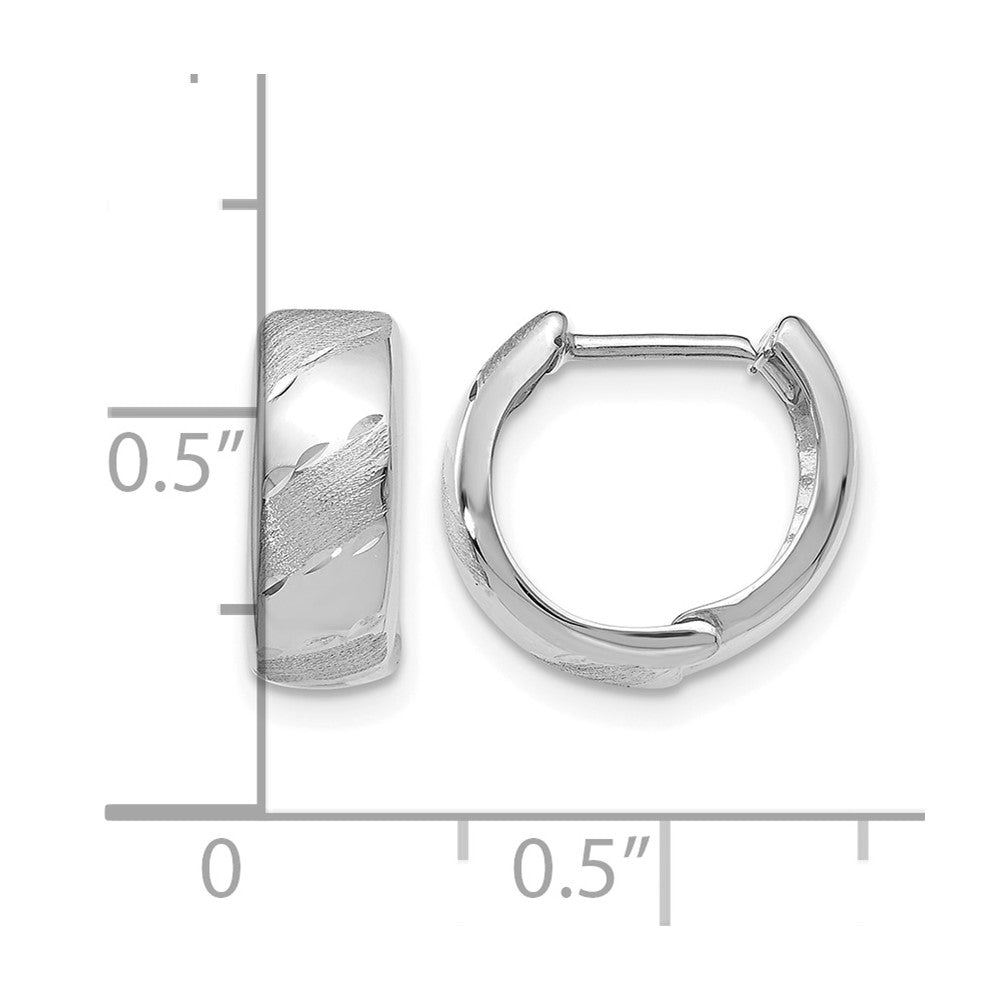 14K White Gold Polished and Satin Hinged Hoop Earrings