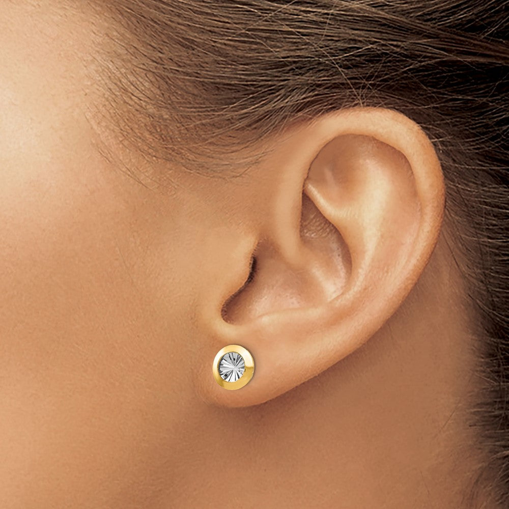 14K Rhodium and Polished and D/C Post Earrings