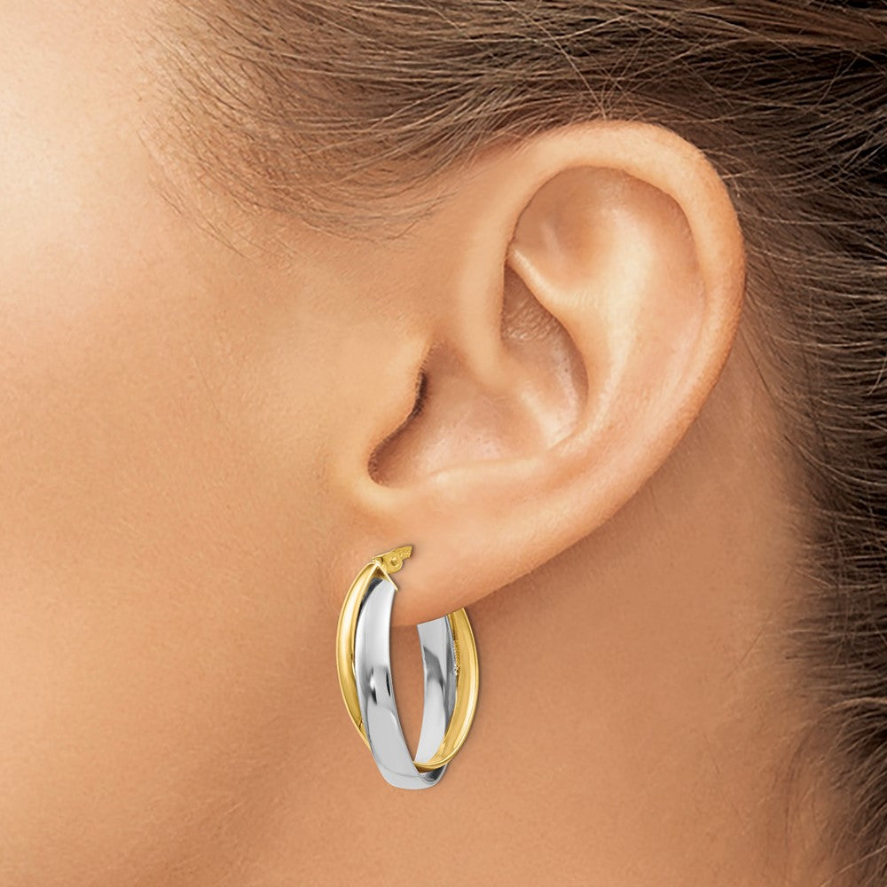 14K Two-tone Polished Double Oval Hoop Earrings