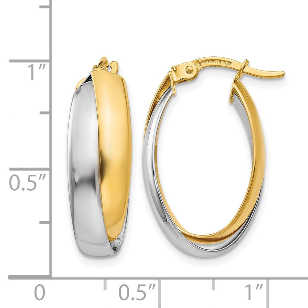 14K Two-tone Polished Double Oval Hoop Earrings