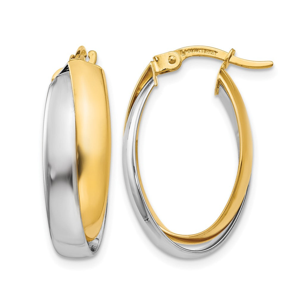 14K Two-tone Polished Double Oval Hoop Earrings
